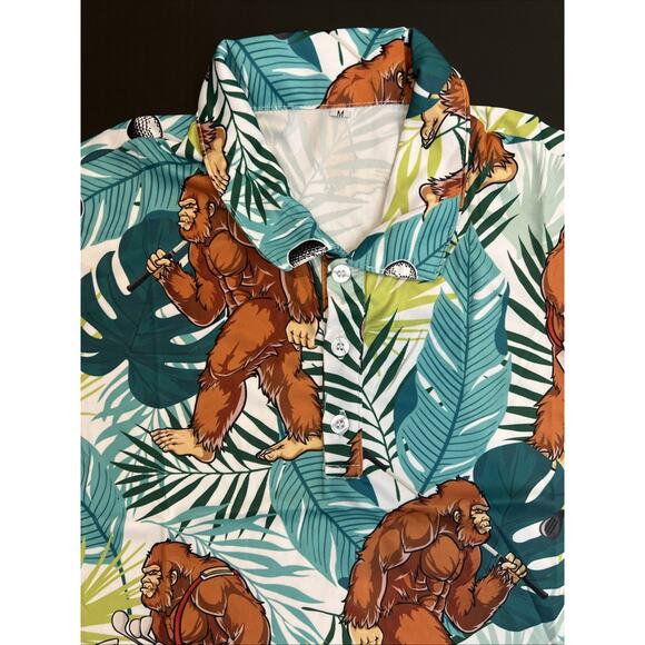 Bigfoot Sasquatch Golf Hawaiian Shirt Men XL Polo Shirt Golfing Golf Ball Funny - Picture 3 of 6